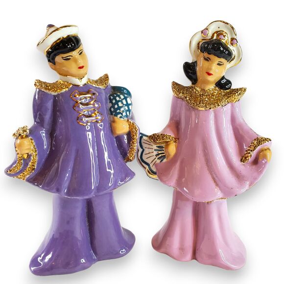 VTG Hollywood Regency Ceramic Figurine Pair Asian Inspired Barbara Willis - Picture 1 of 16